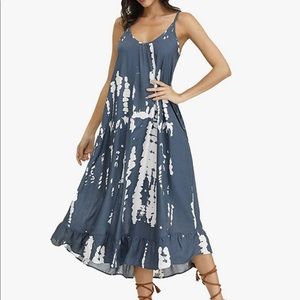 Women's V Neck Boho Printed Adjustable Spaghetti Strap Dress with Pockets